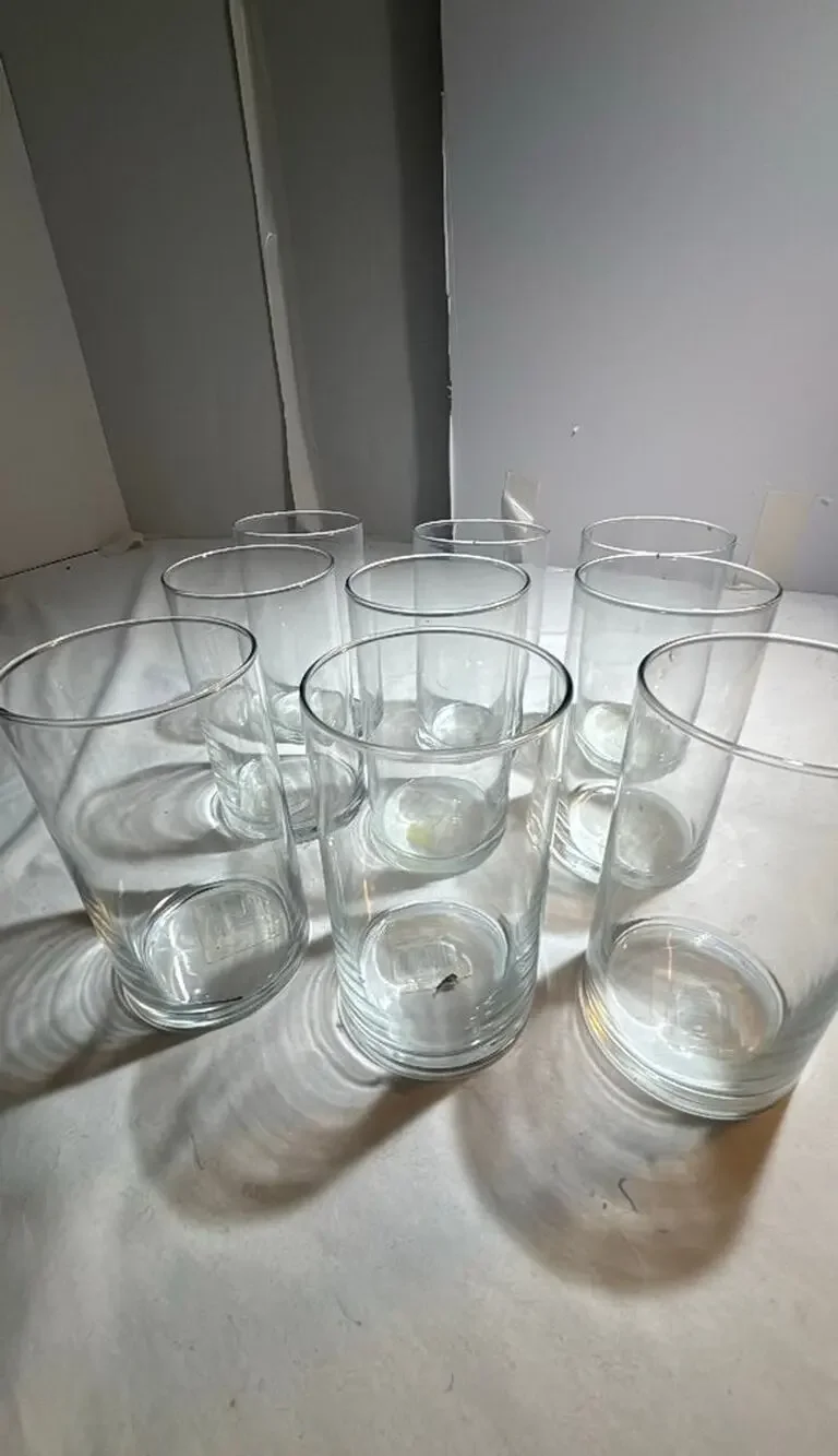 Set of 9 Clear Glass Vases